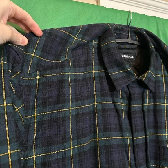 BALENCIAGA slouch shoulder plaid flannel jacket